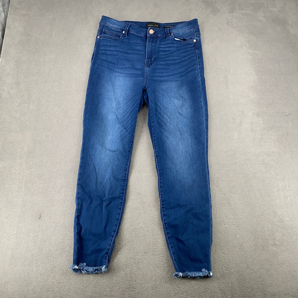 Kendall + Kylie The Kontour High Rise Skinny Jeans Medium Wash Frayed Hem 13/31